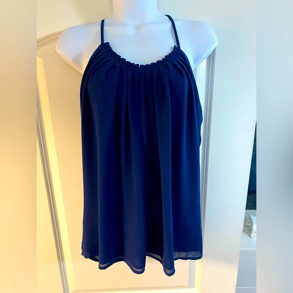 Navy blue pleated tank top